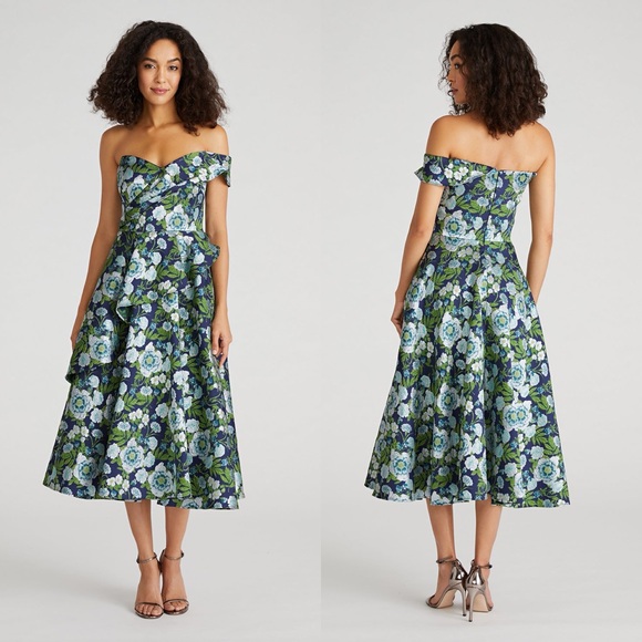 Theia Dresses & Skirts - NWT Theia Tatum Floral Peplum A Line Midi Dress